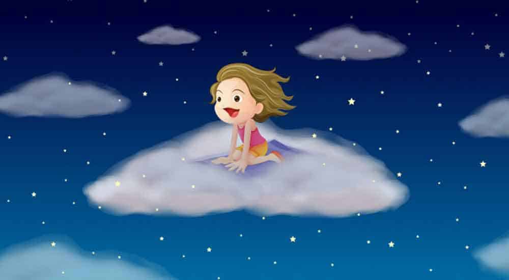 girl flying in clouds